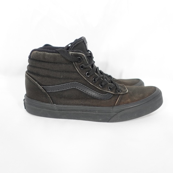 Vans Sk8-Hi All Black Youth High Top Sneakers | Faded Canvas & Suede Skate Shoes - Picture 8 of 13